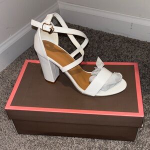 SHEIN White Strappy Block Heels